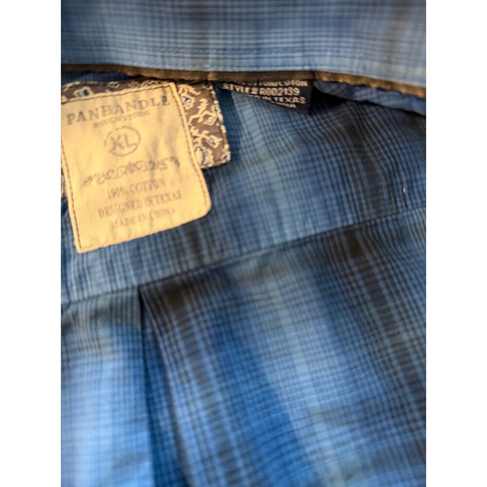 Panhandle Rough Stock Men’s XL Blue Plaid Long Sleeve Button Front Western Shirt - Picture 2 of 8